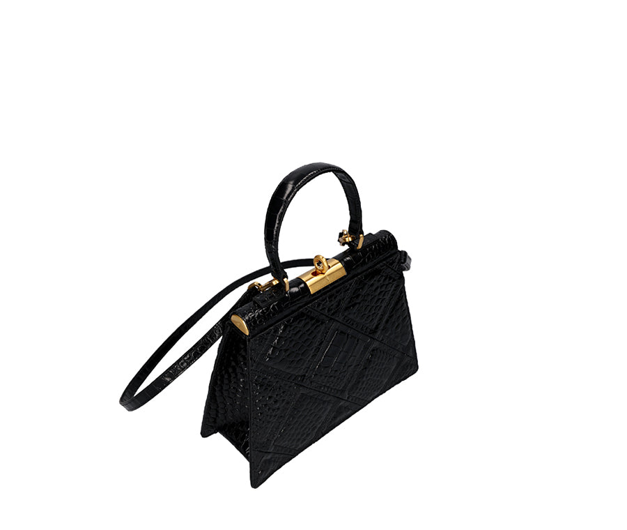 Rose Bag - Black (Croc Embossed)