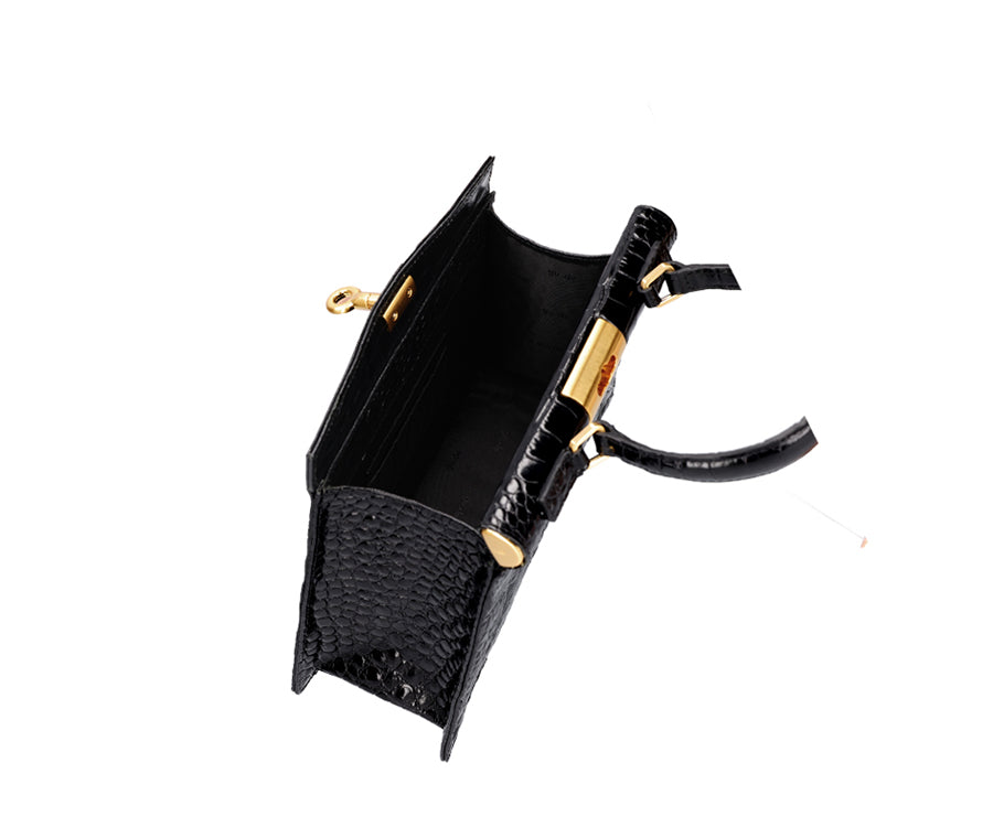 Rose Bag - Black (Croc Embossed)