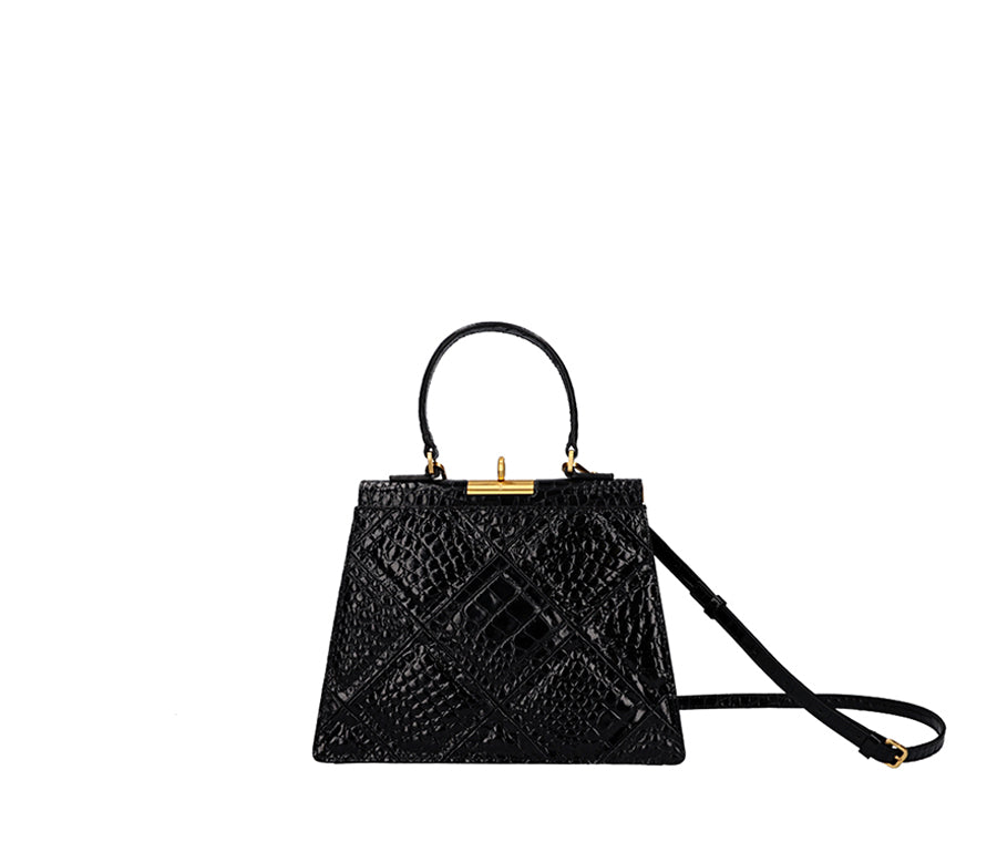 Rose Bag - Black (Croc Embossed)