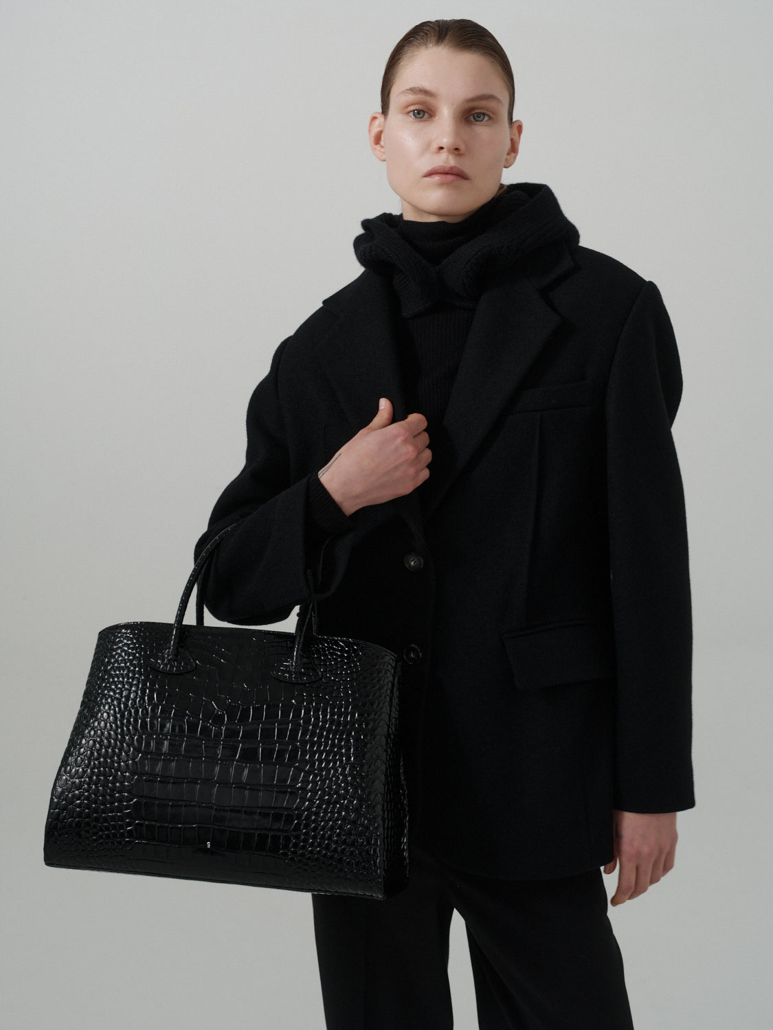 Rufos Bag - Black (Croc Embossed)