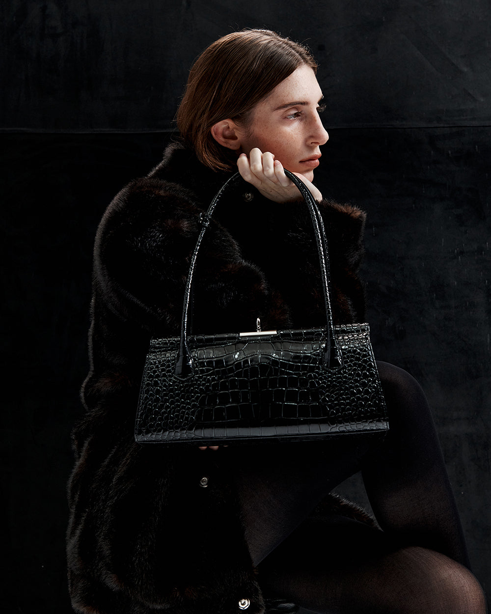 Como Bag - Black (Croc Embossed)
