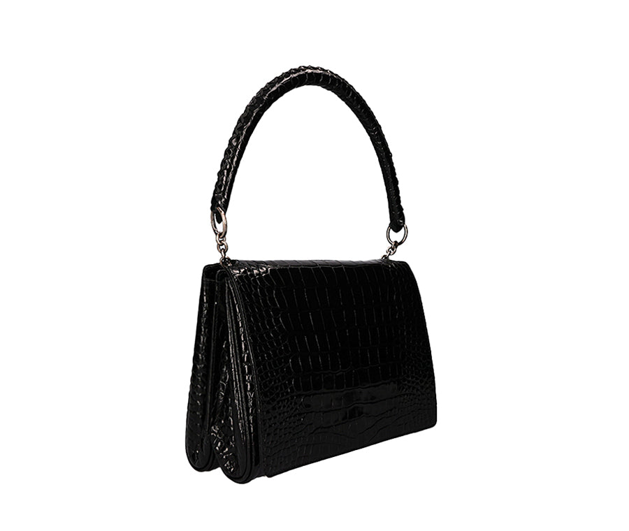 Fame Medium Bag - Black (Croc Embossed)
