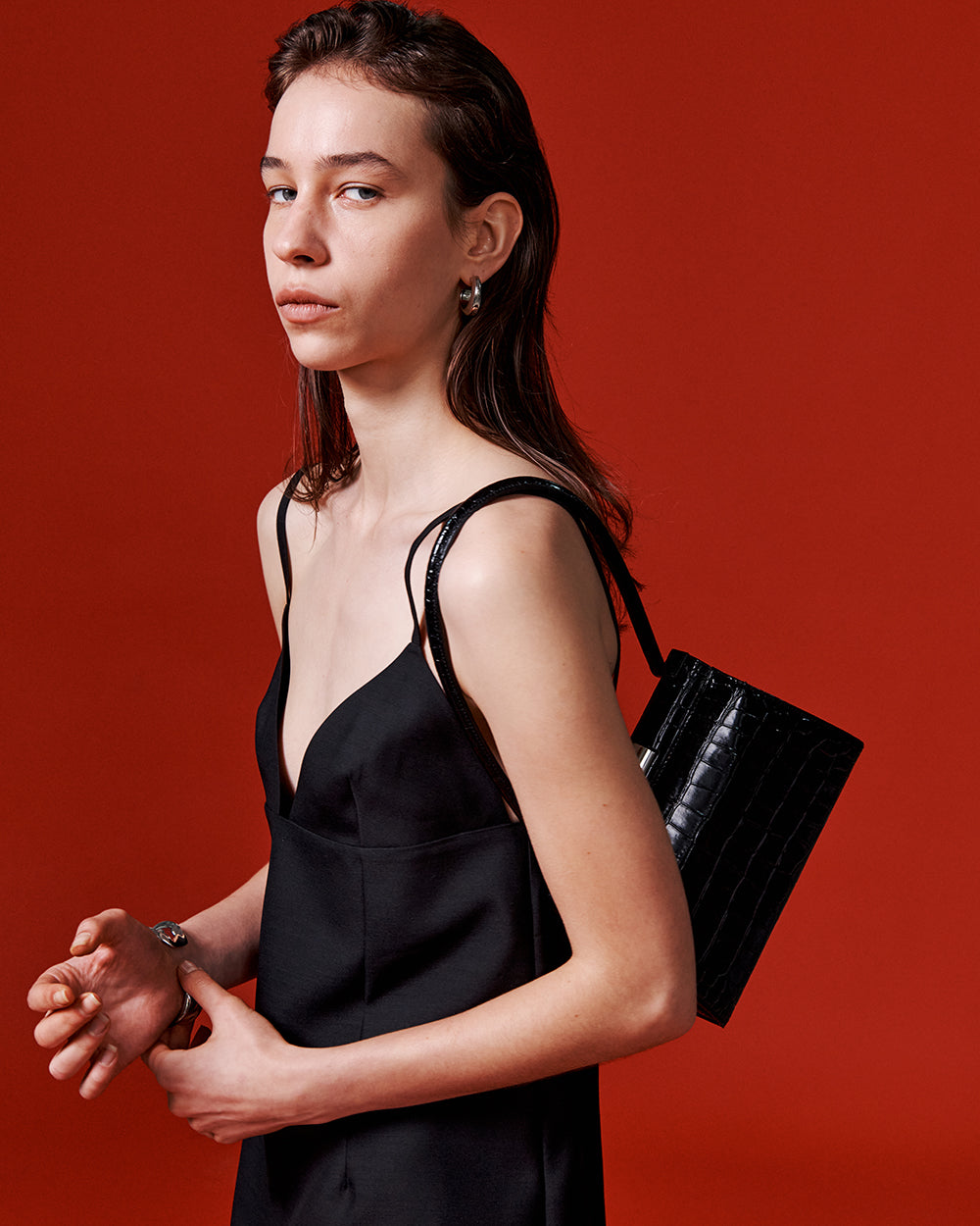 Puglia Bag - Black (Croc Embossed)