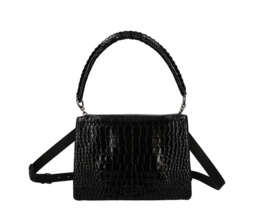 Fame Medium Bag - Black (Croc Embossed)