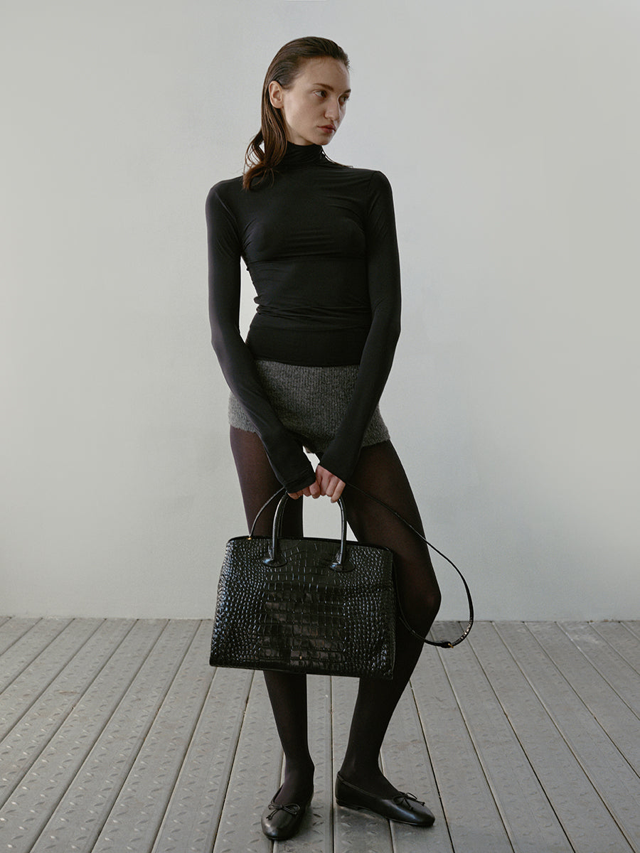 Rufos Bag - Black (Croc Embossed)