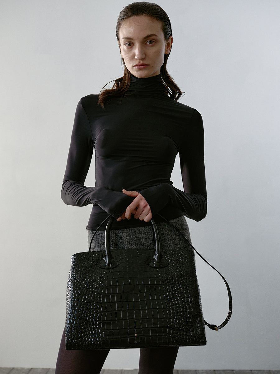 Rufos Bag - Black (Croc Embossed)