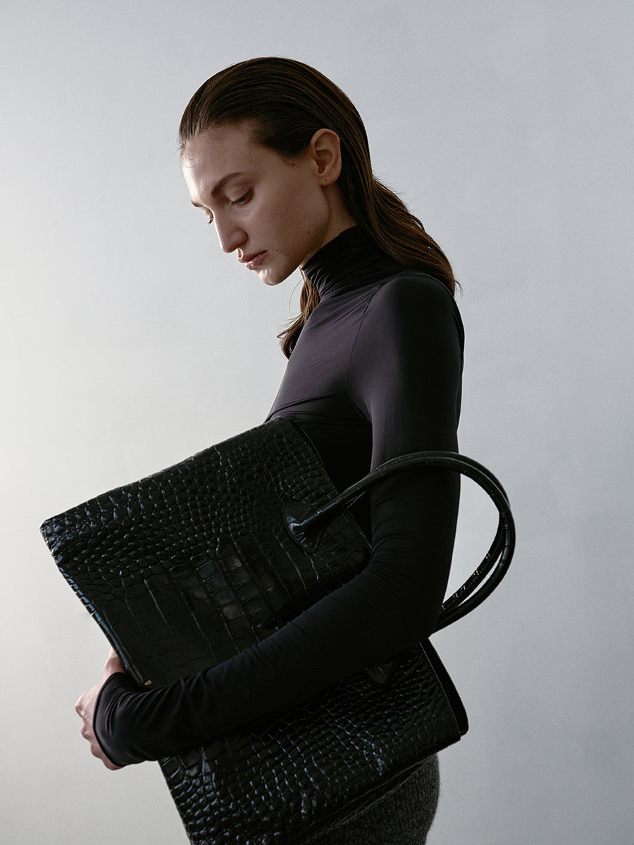 Rufos Bag - Black (Croc Embossed)