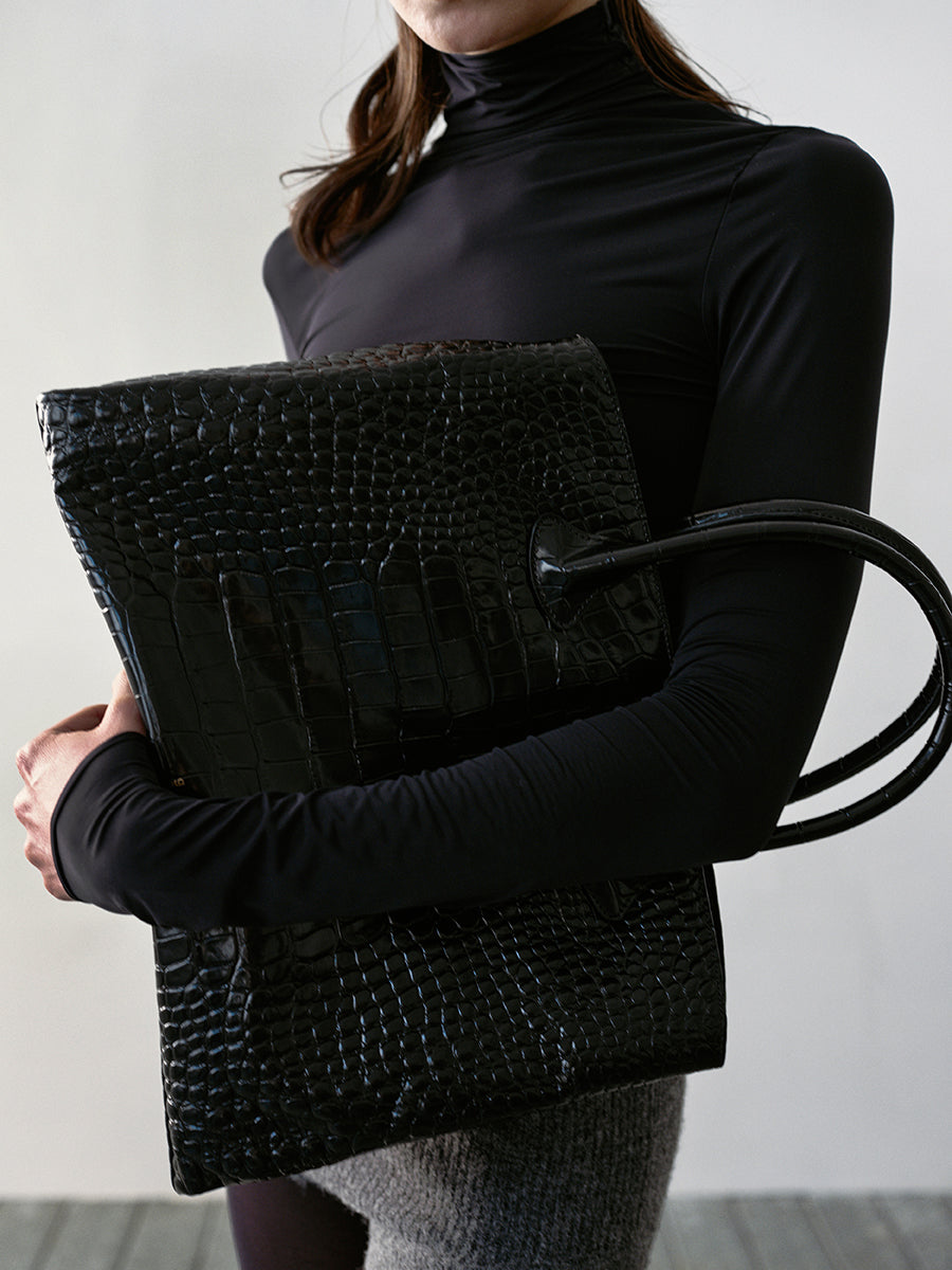 Rufos Bag - Black (Croc Embossed)