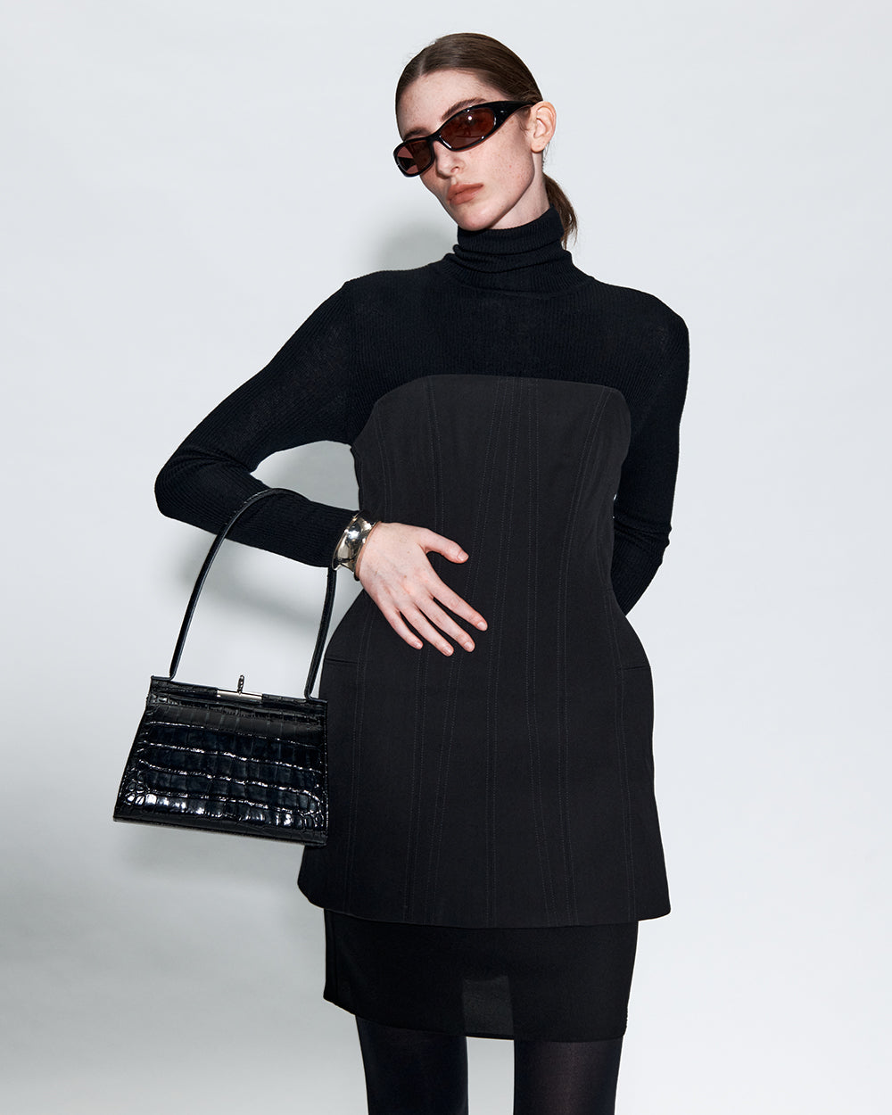 Puglia Bag - Black (Croc Embossed)