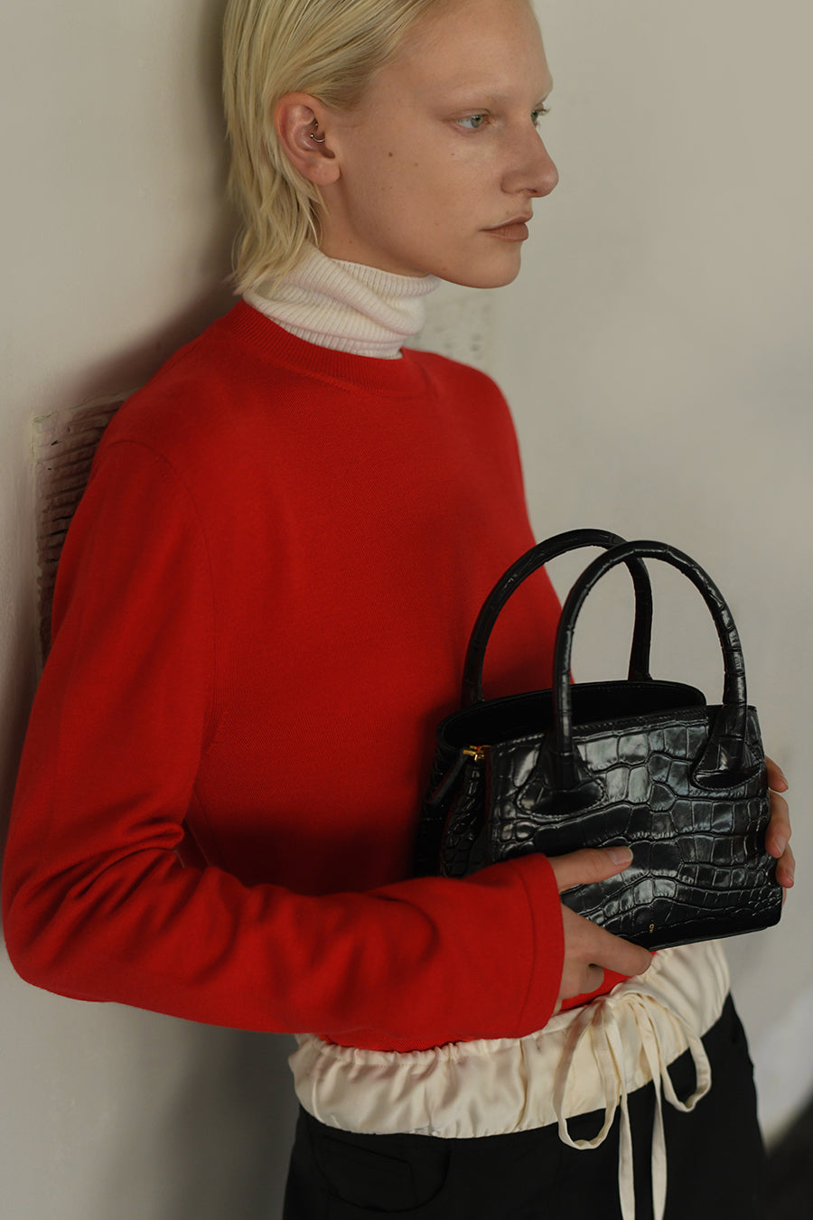Rufos S Bag - Black (Croc Embossed)