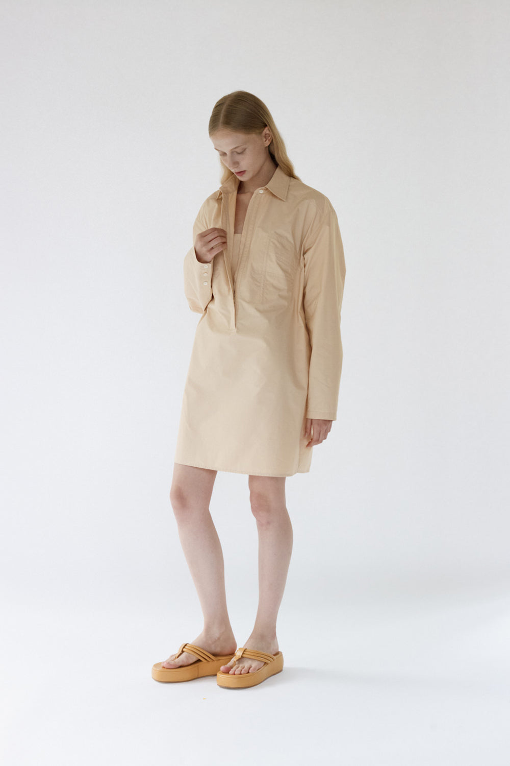 Karina Bustier Shirt Dress - Apricot Crush