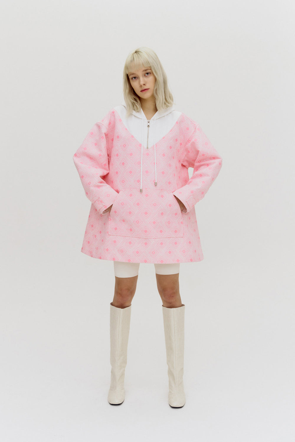 Elie Sorbet Pink Jacquard Half-zip Dress