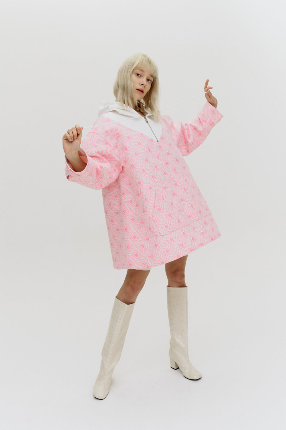 Elie Sorbet Pink Jacquard Half-zip Dress
