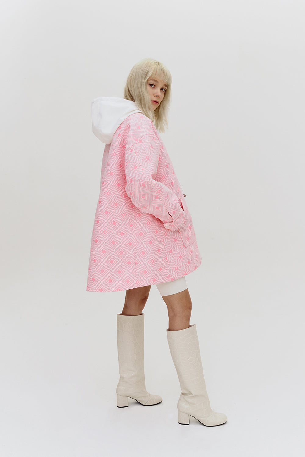 Elie Sorbet Pink Jacquard Half-zip Dress