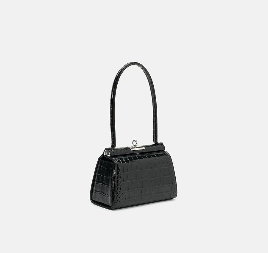 Puglia Bag - Black (Croc Embossed)