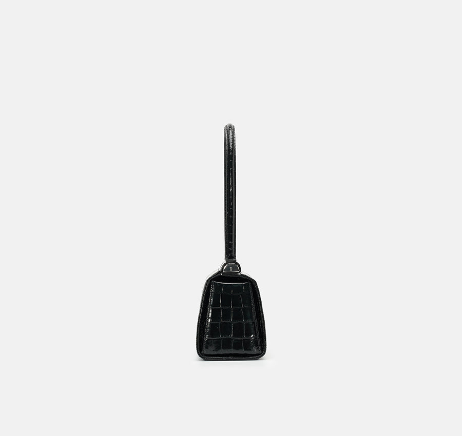 Puglia Bag - Black (Croc Embossed)