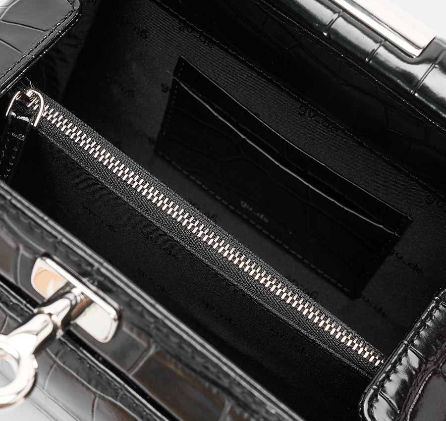 Puglia Bag - Black (Croc Embossed)