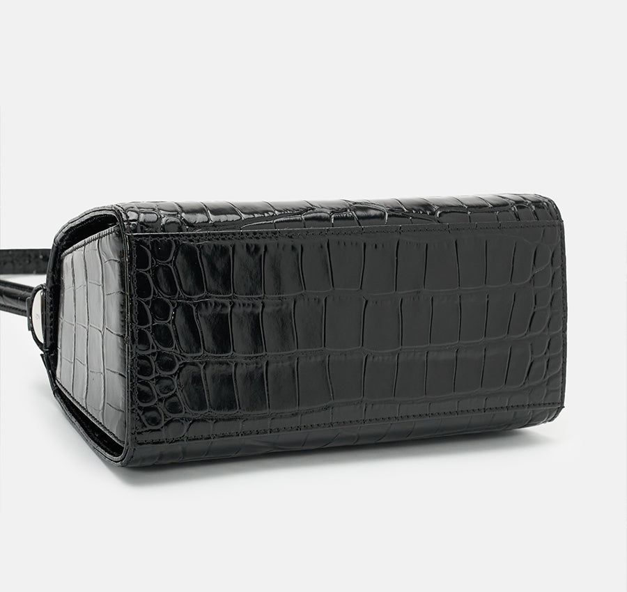 Puglia Bag - Black (Croc Embossed)