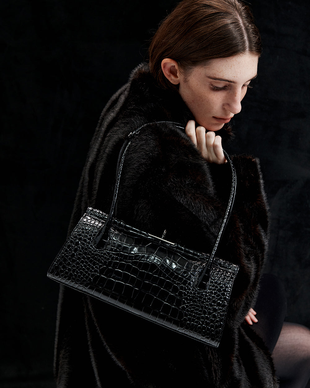 Como Bag - Black (Croc Embossed)