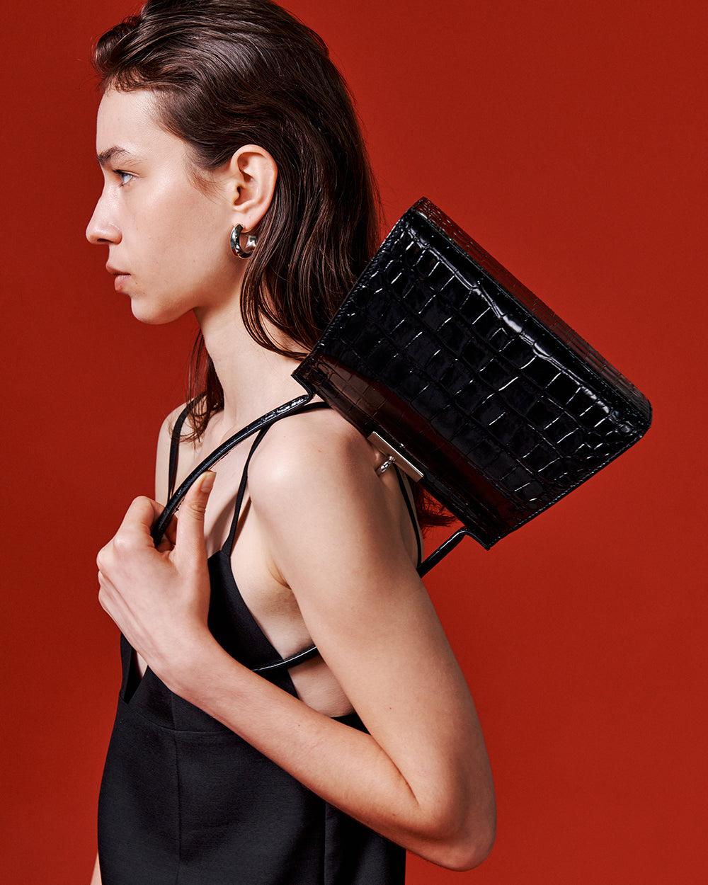 Puglia Bag - Black (Croc Embossed)