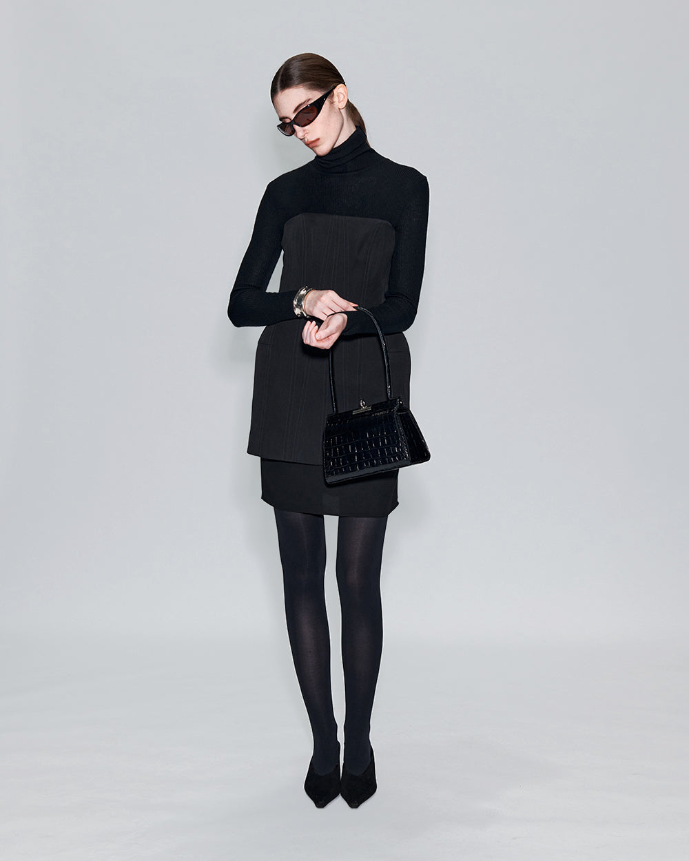 Puglia Bag - Black (Croc Embossed)