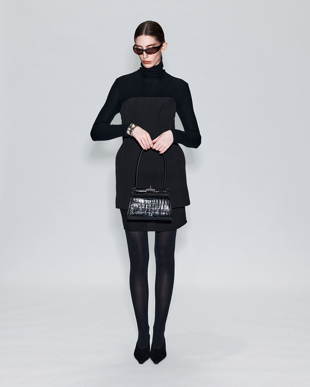 Puglia Bag - Black (Croc Embossed)