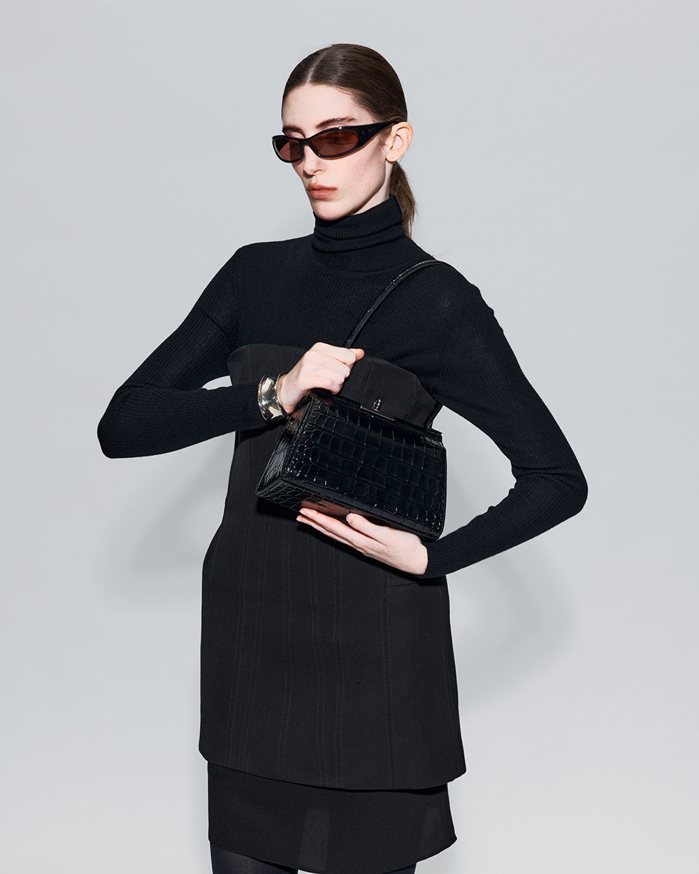 Puglia Bag - Black (Croc Embossed)
