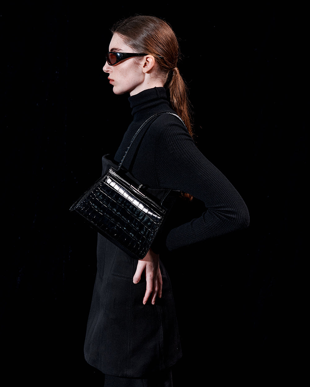 Puglia Bag - Black (Croc Embossed)