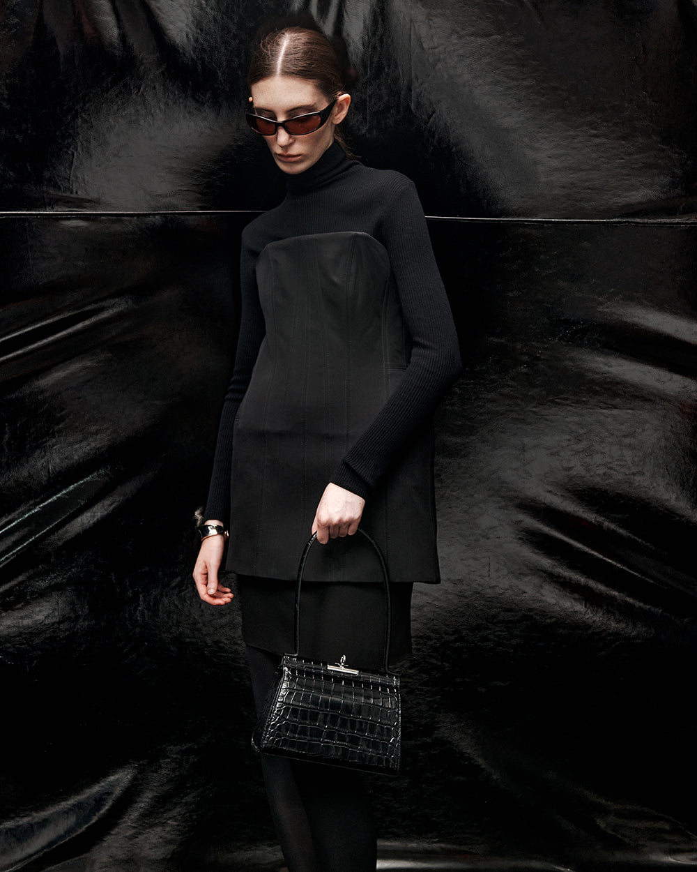Puglia Bag - Black (Croc Embossed)