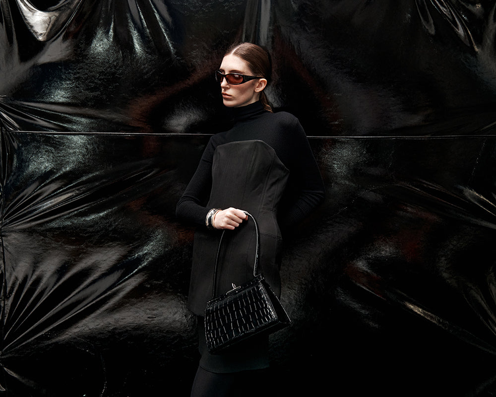 Puglia Bag - Black (Croc Embossed)