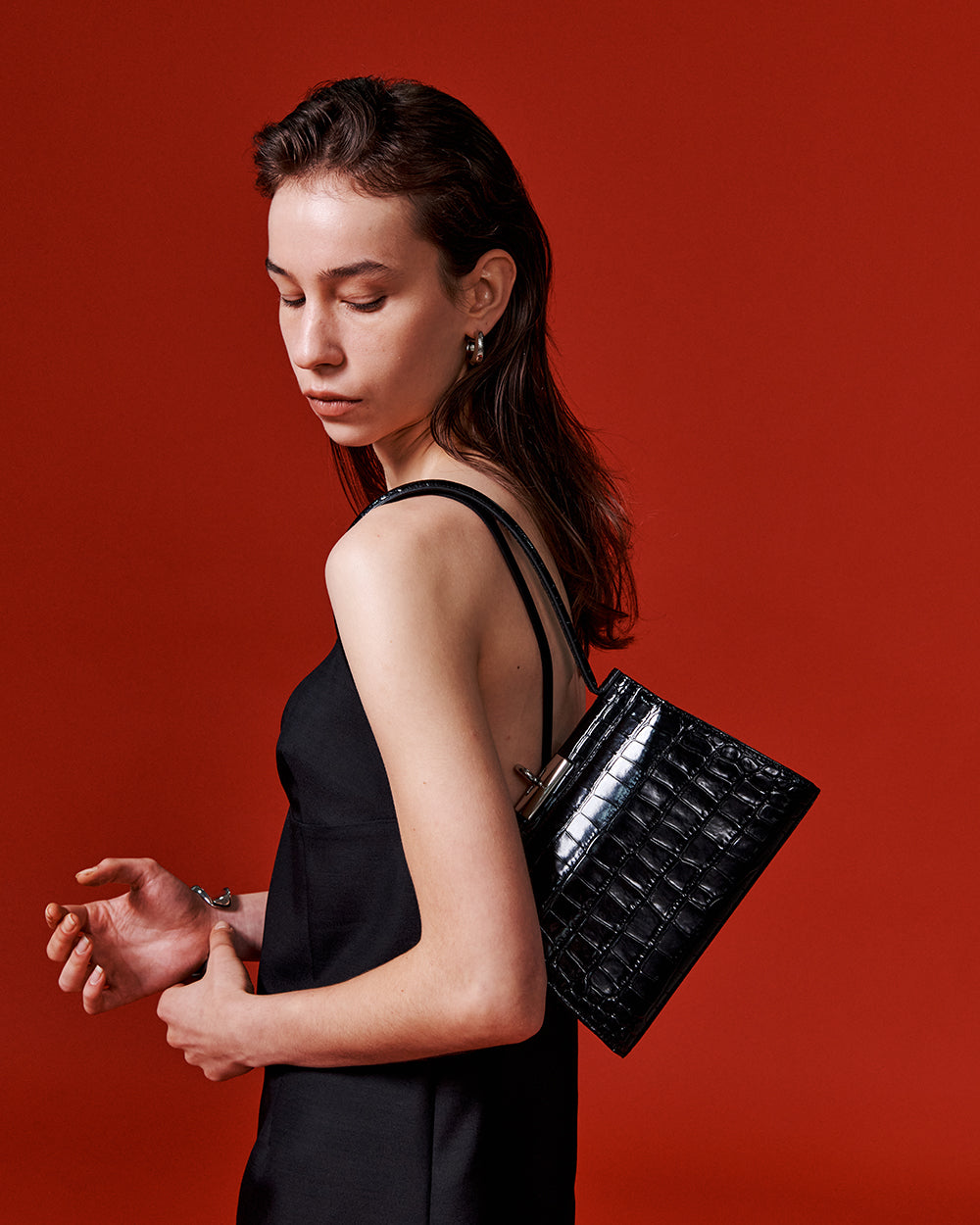 Puglia Bag - Black (Croc Embossed)