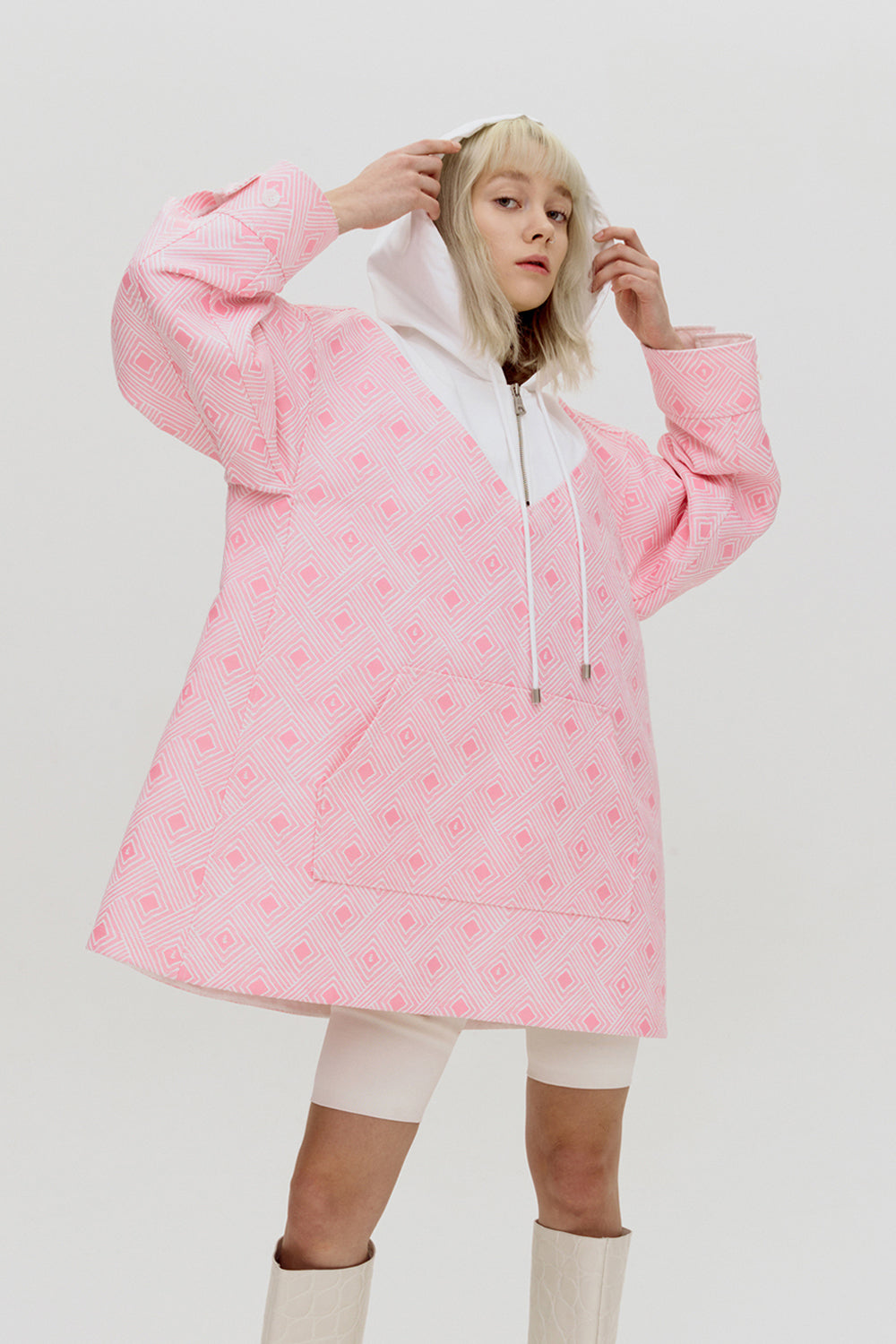 Elie Sorbet Pink Jacquard Half-zip Dress