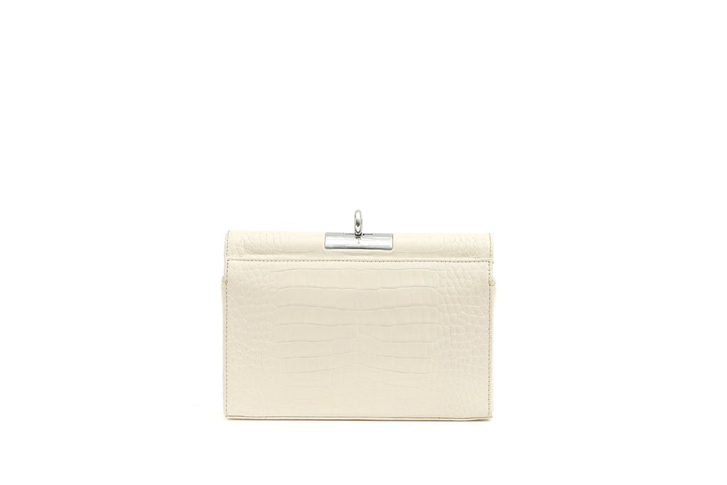 Luxy Ivory Croc-Embossed Leather Bag with Silver Tone Hardware - gu_de